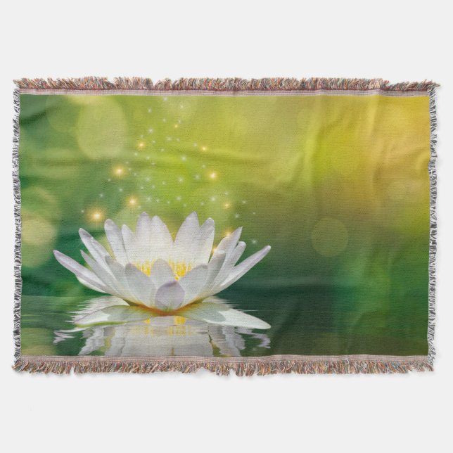Cobertor Paisagem da Flor de Lótus Branco, Zen (Frente)