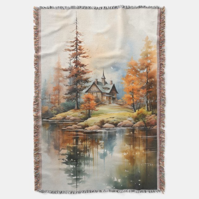 Cobertor Paisagem de outono de Aquarela (Frente Vertical)