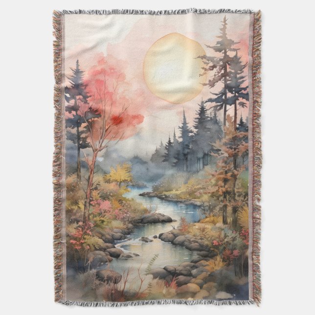 Cobertor Paisagem de outono de Aquarela (Frente Vertical)