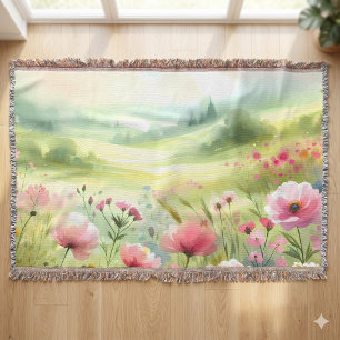 Cobertor Paisagem de Prado de Flores Silvestres Pastel