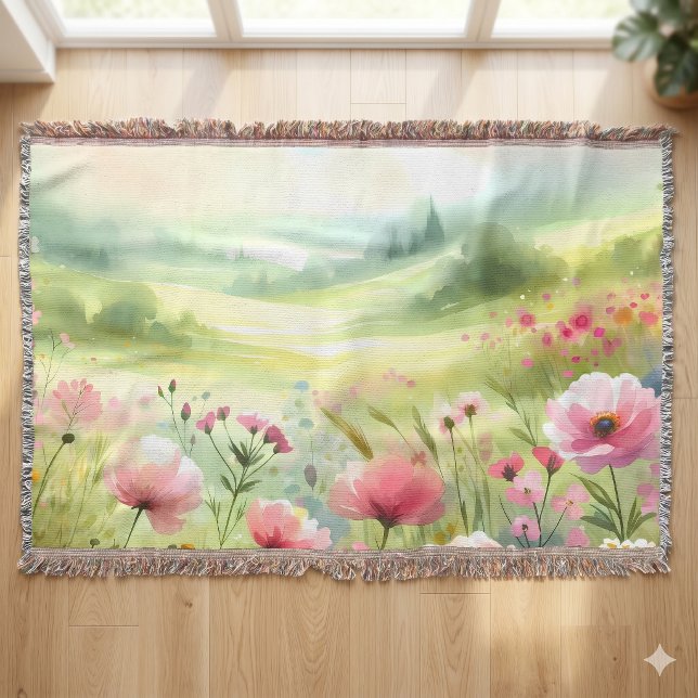 Cobertor Paisagem de Prado de Flores Silvestres Pastel (Pastel Wildflower Meadow Landscape Throw Blanket)