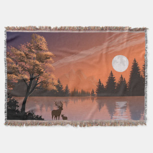 Cobertor Paisagem Sunrise com Lago e Deers-51207