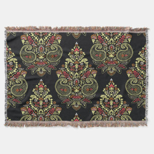 Cobertor paisley indiano, fundo negro geométrico