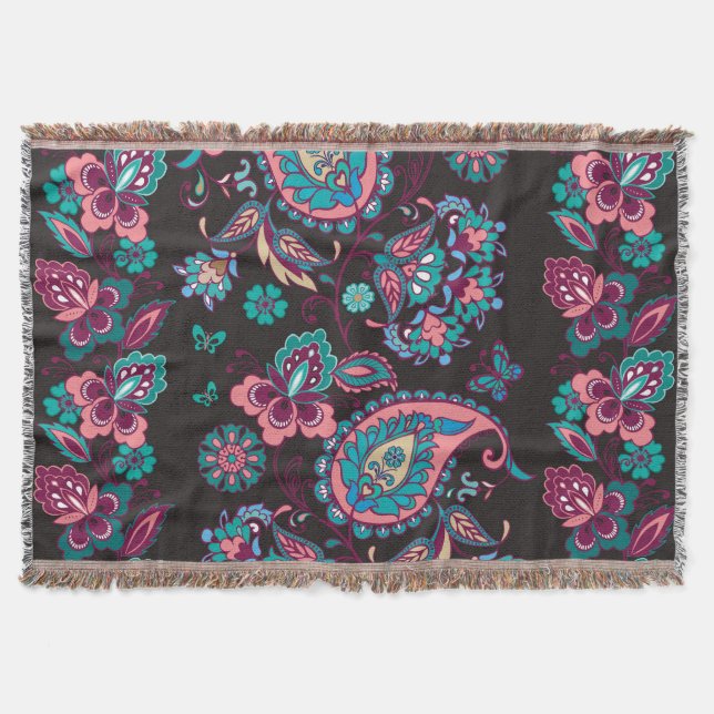 Cobertor Paisley Stripe: Decorativa Negra Sem Semente (Frente)