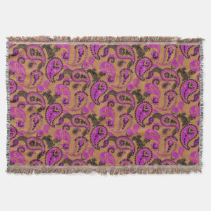 Cobertor Paisley tradicional Linocut Mostarda Rosa vívida