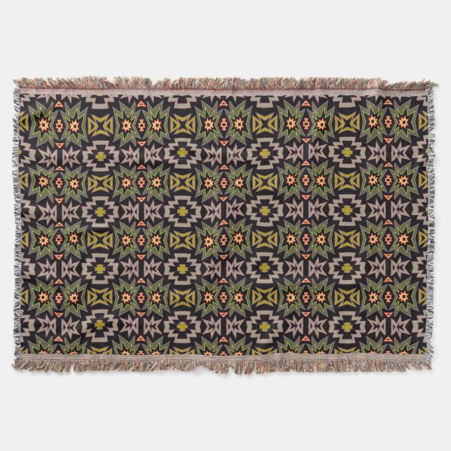 Cobertor Paleta de Padrão Geométrico Sudoeste Verde Dourado (Frente)