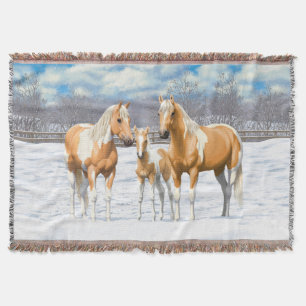 Cobertor Palomino Pinto Pintar Cavalos Quarto Na Neve