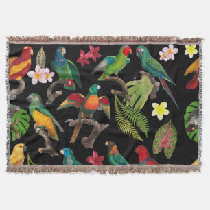 Cobertor Papagaios Tropicais Coloridos, Folhas e Flores