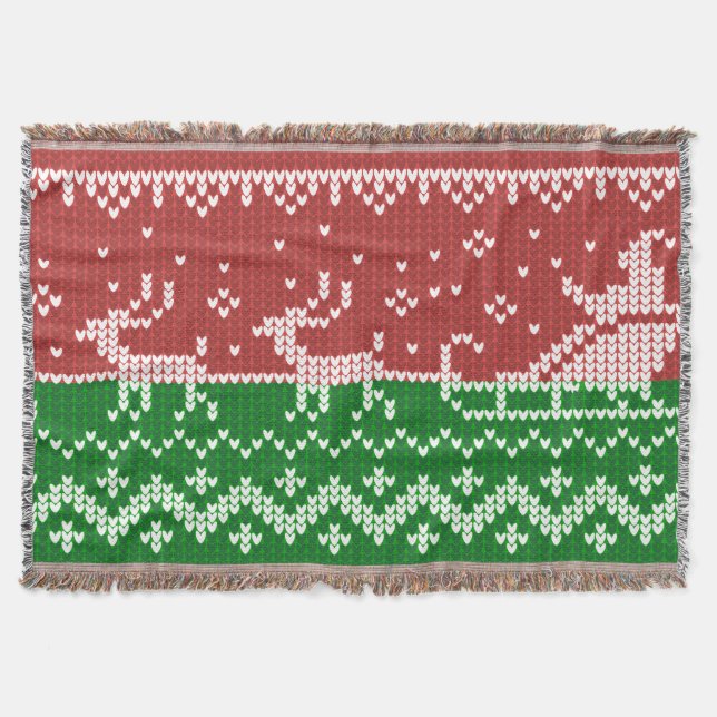 Cobertor Papai Noel de suéter feio trenó e renas (Frente)