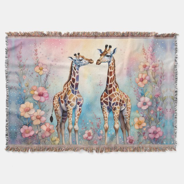 Cobertor Par de Girafas em Jardim Pastel (Frente)