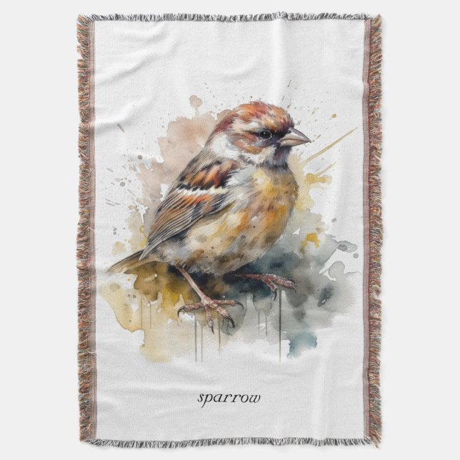 Cobertor Pardal Aquarela Rústica, personalizado (Frente Vertical)