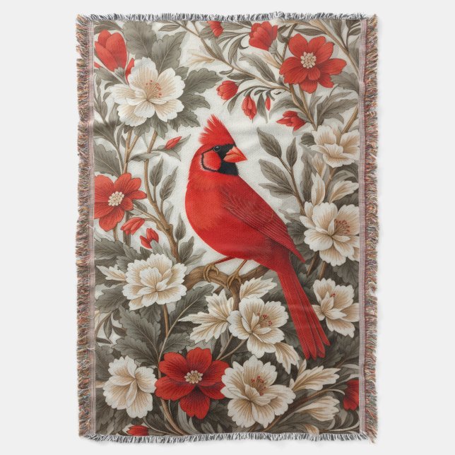 Cobertor Pássaro Cardinal do Norte Floral Lindo (Frente Vertical)