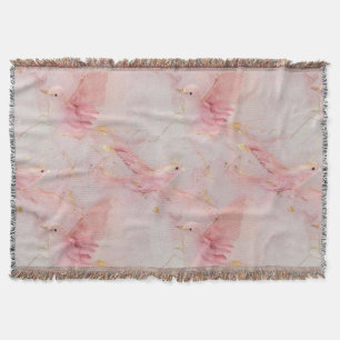 Cobertor Pássaros Rosa Bege Dourado