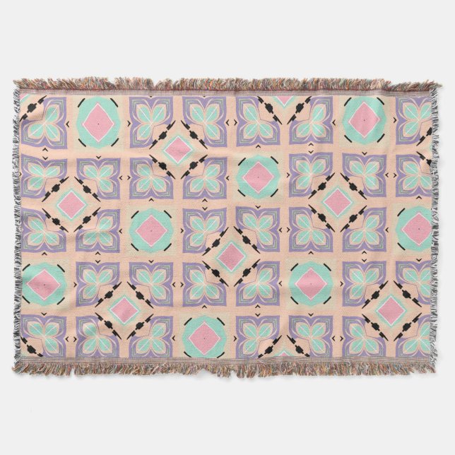 Cobertor Pastel Geometric Tile Pattern | Pink Mint Purple  (Frente)