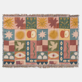 Cobertor Patchwork celestial boêmica com símbolos místicos