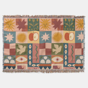 Cobertor Patchwork celestial boêmica com símbolos místicos