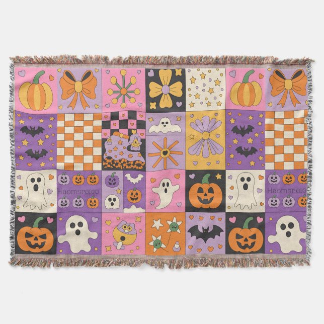 Cobertor Patchwork Patterno Halloween - Quadrados Festivos (Frente)