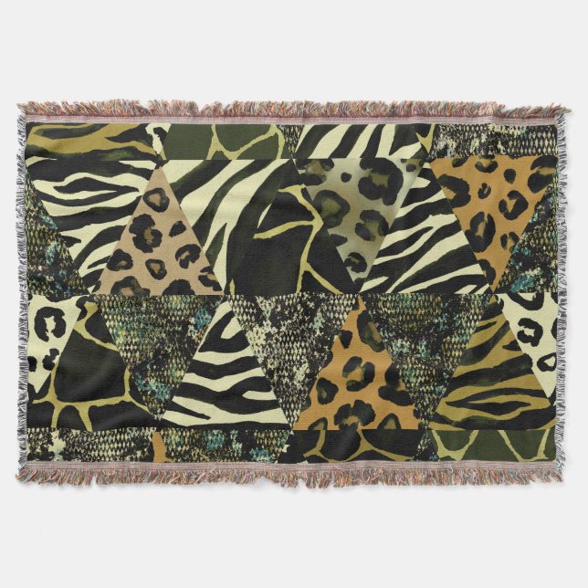 Cobertor Patchwork Safari: Watercolor Animal Print. (Frente)