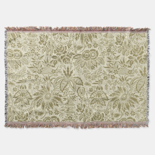 Cobertor Patterno Floral Verde Sage - Damasco Antiquado (Frente)