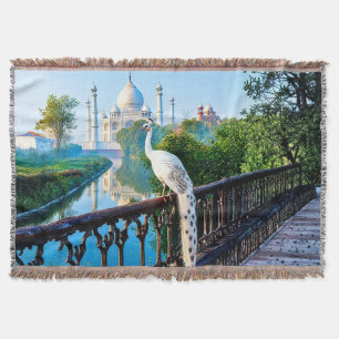 Cobertor Pavão Branco com Vista para o Taj Mahal