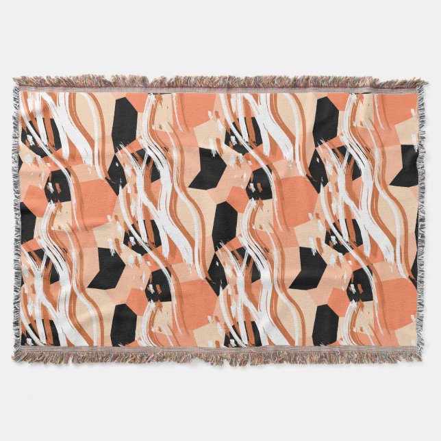 Cobertor Peach Black White Abstrato Pattern. (Frente)