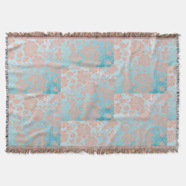Cobertor Peachy Floral Lace & Teal (Frente)