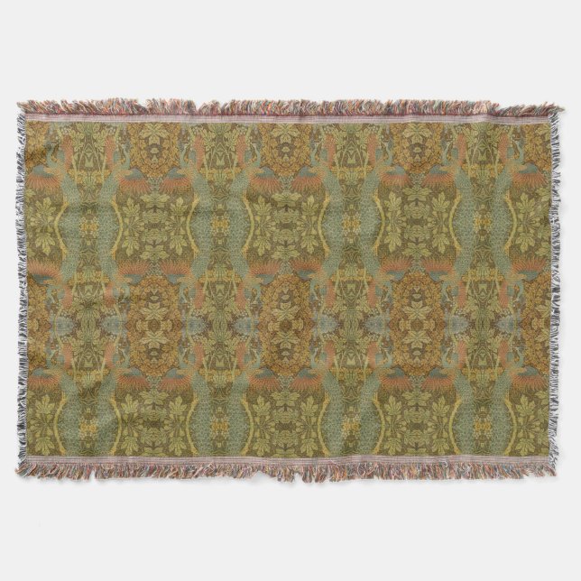 Cobertor Peacock e Oakleaf floral Victorian jacquard Thr (Frente)