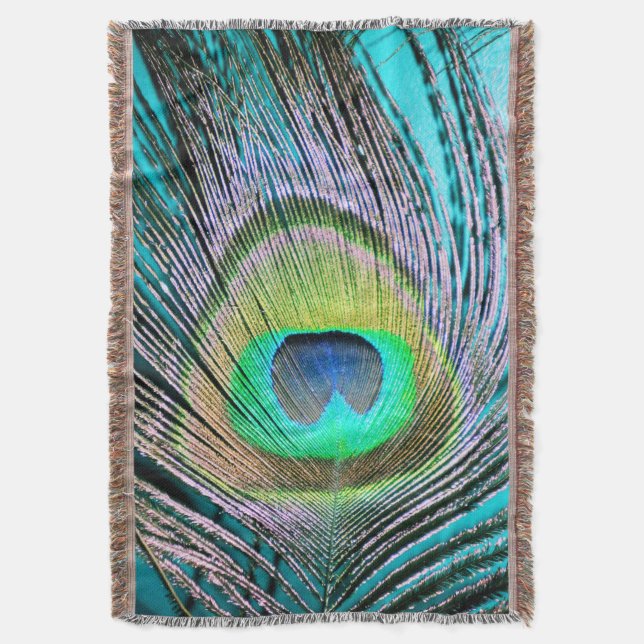 Cobertor Peacock Feather em Turquoise (Frente Vertical)
