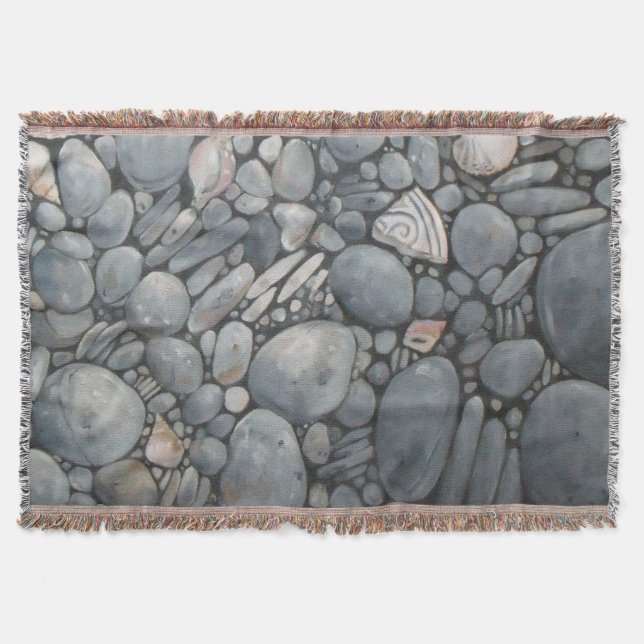 Cobertor Pedras de Praia Conchas Pebbles Rochas Pintura (Frente)