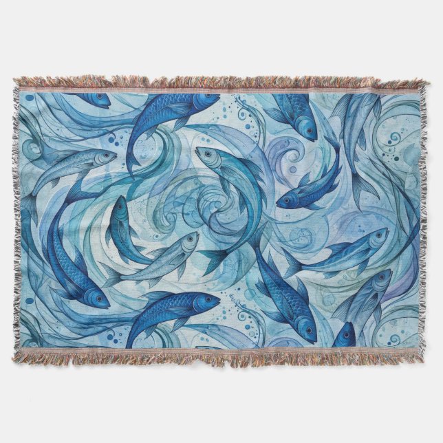 Cobertor Peixe Azul Místico Fluindo Harmonia (Frente)