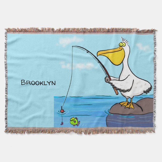 Cobertor Pelicano de desenho animado engraçado pescando (Frente)