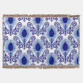 Cobertor Pena de Pavão Boho Tom de Joia Azul