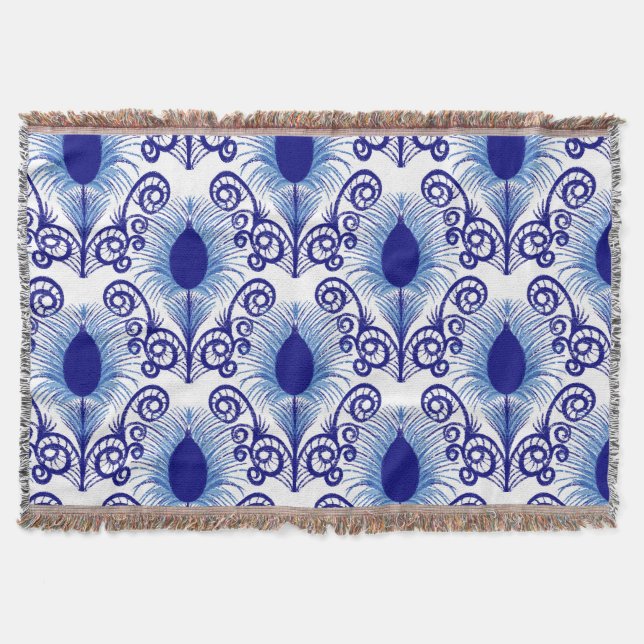 Cobertor Pena de Pavão Boho Tom de Joia Azul (Frente)