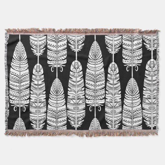 Cobertor Penas boho: padrão preto e branco (Frente)