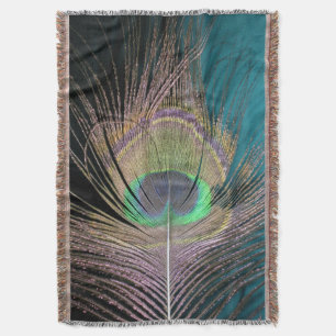 Cobertor Penas de Peacock a preto e turquesa