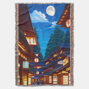 Cobertor Pequena rua de cidade japonesa à noite