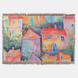 Cobertor Pequenas casas de pastel de cor suave, cor pacífic