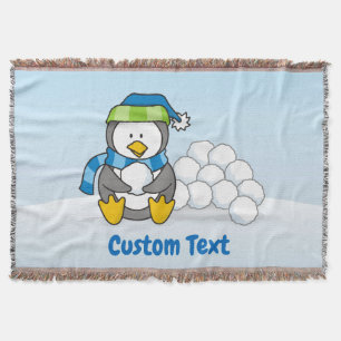 Cobertor Pequeno pinguim sentado com bolas de neve joga for