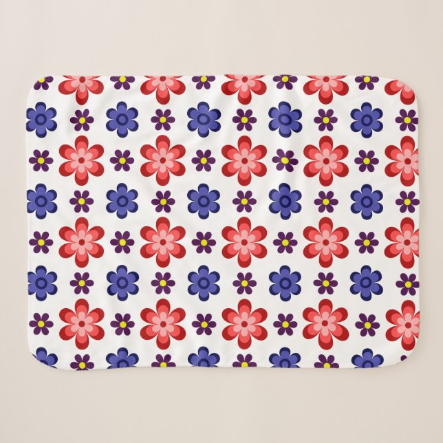 Cobertor Pequeno Sherpa Boho Azul Roxo Flores Verm (Frente (Horizontal))