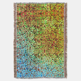 Cobertor Pequenos quadrados ou azulejos, verdes e laranja, 