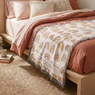 Cobertor Personalizado Boho Deserto Arco Íris Padrão Bege