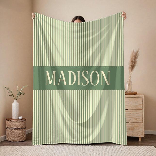 Cobertor Personalizado com Nome do Bebê Sage Prese (Striped Pattern Blanket Birthday Gift for Her, Personalized Wedding Blanket for Mr and Mrs)