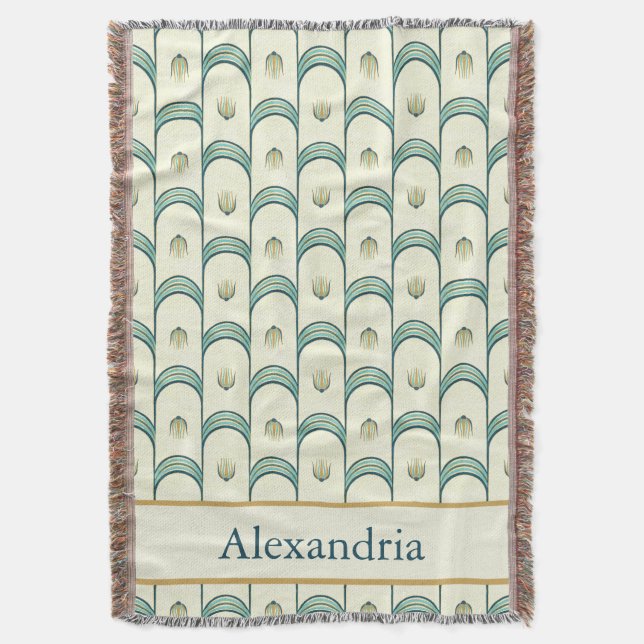 Cobertor Personalized Art Deco Teal & Gold Geometric (Frente Vertical)