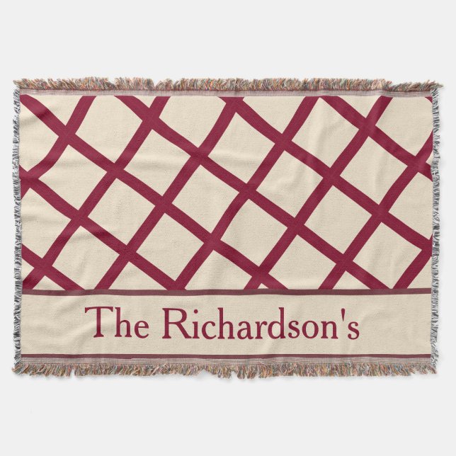 Cobertor Personalized Burgundy Cream Lattice Elegant Chic (Frente)