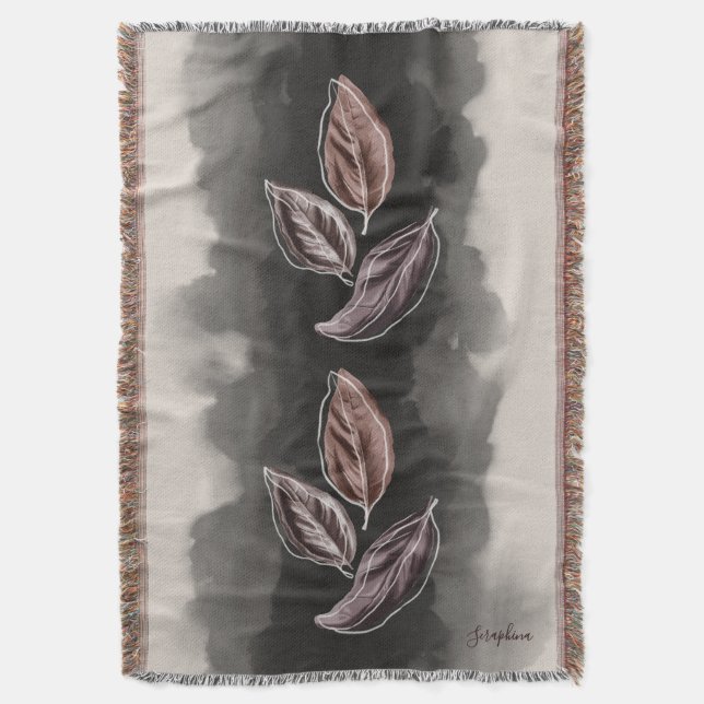 Cobertor Personalized Mid-century Modern Botanical Leaves  (Frente Vertical)