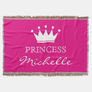 Cobertor Personalized pink princess crown throw blanket