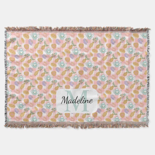 Cobertor Personalized Tea & Baker Monogram Throw Blanket (Frente)