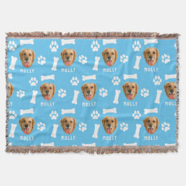 Cobertor Pet de Cão Personalizado Foto e Nome Azul
