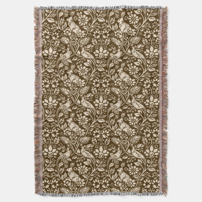 Cobertor Pheasant and Hare Patterno, Brown and Beige   (Frente Vertical)