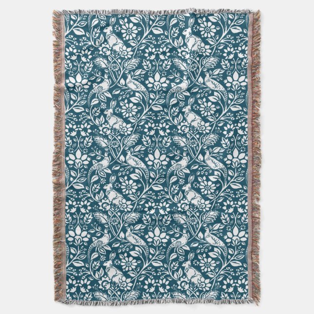 Cobertor Pheasant and Hare Patterno, Indigo Blue e White T (Frente Vertical)